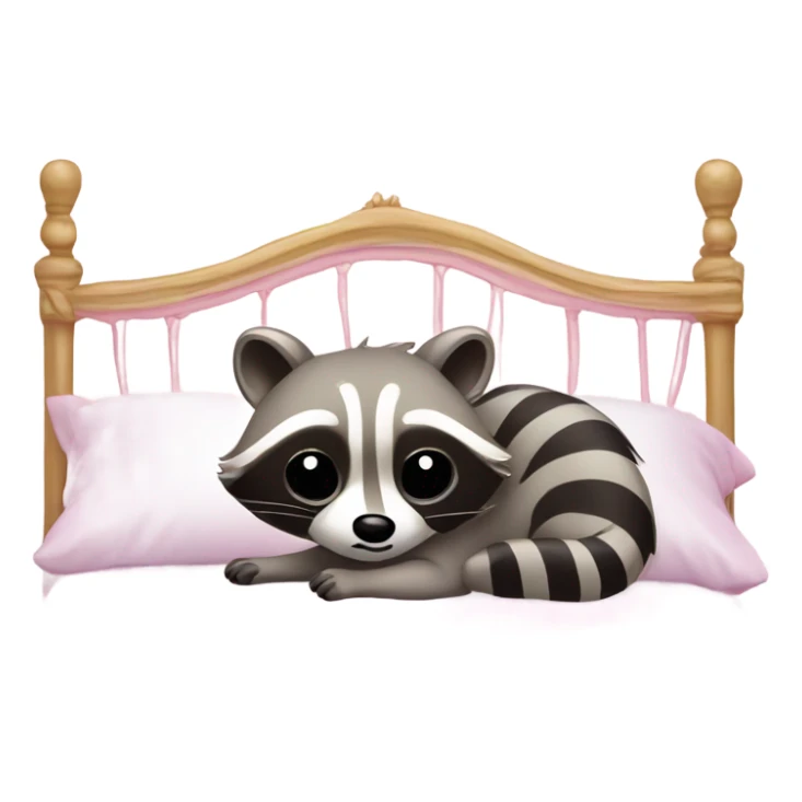 princess style bed with sleeping cute racoon wearing pink bow on head in it sticker