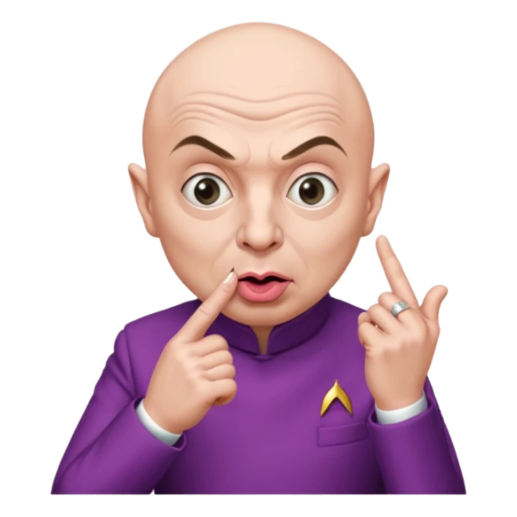 Dr. evil from Austin Powers with pinky finger to corner of mouth ￼ sticker
