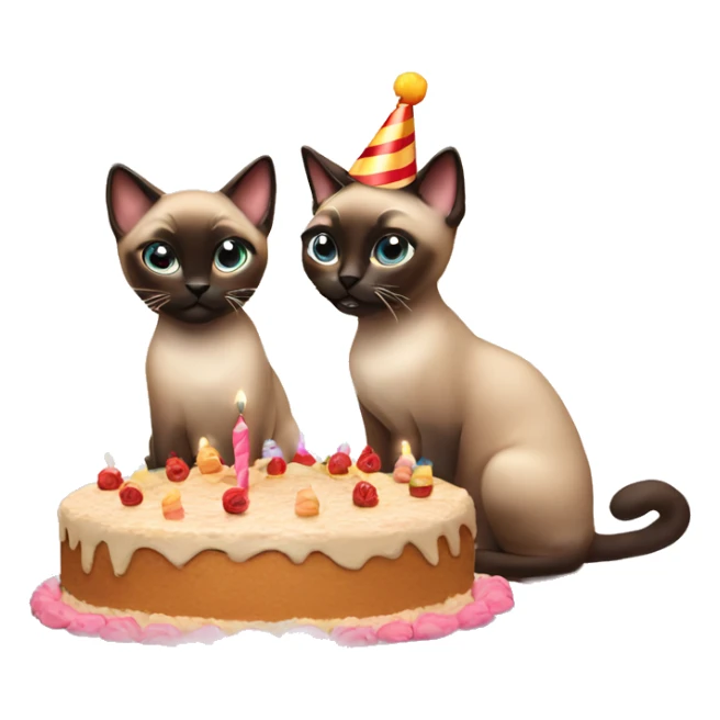 two siamese cats at a birthday party eating cake sticker