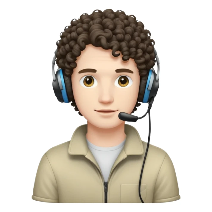 Guy with curly hair pale skin and a gaming headset  sticker