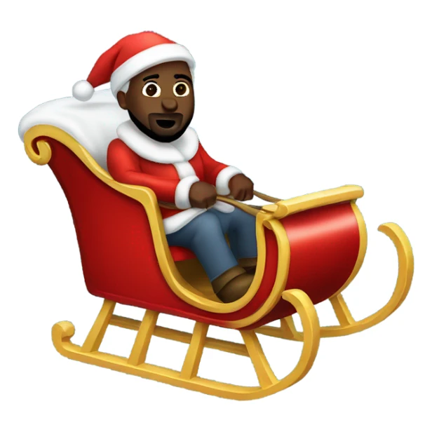 Kanye west riding a sleigh with a Santa hat on. Passing out gifts sticker