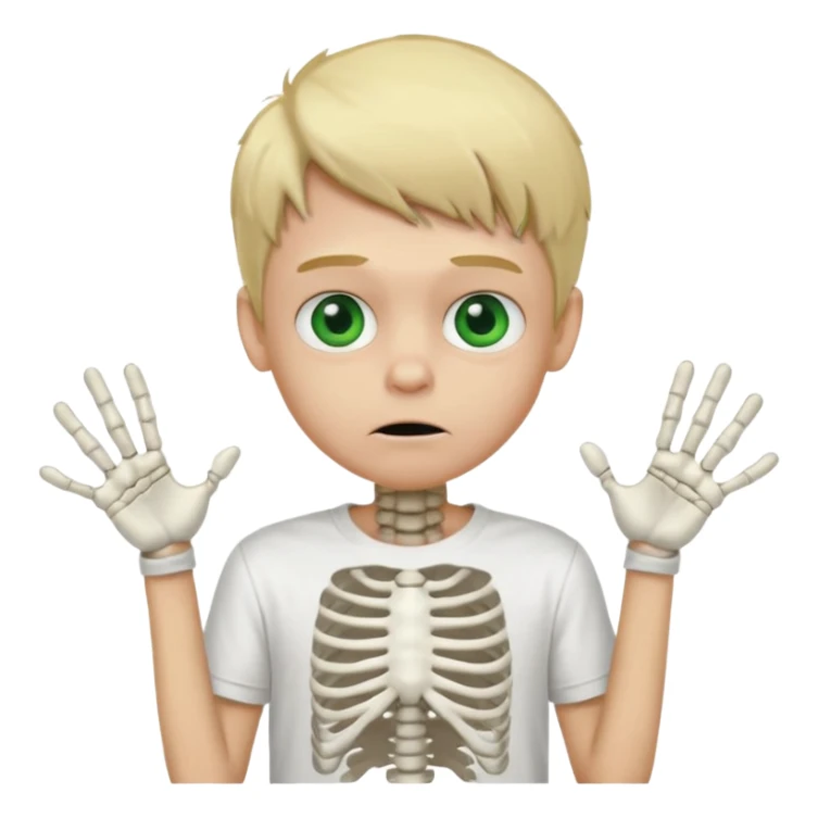 malte blond boy whit whit skeletton on it t-shirt gröna ögon crazy  sticker