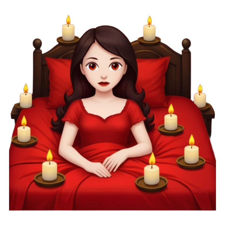 Low bed, red sheets, candles everywhere, woman reclining in shadowed control sticker
