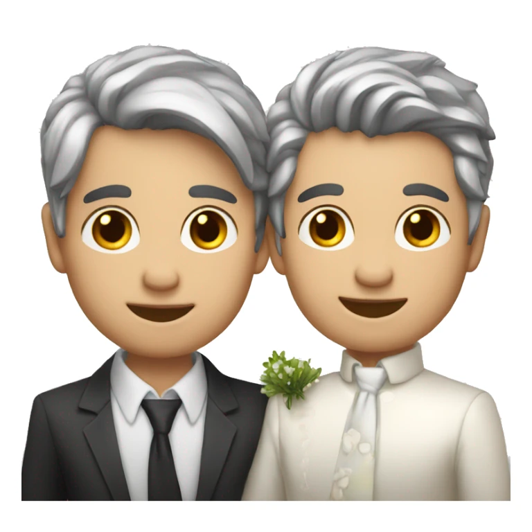 Gay couple, silver fox, younger boy, married, kissing sticker