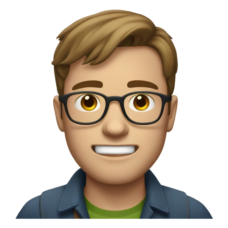 A nerdy white guy with brown hair and glasses making a grimacing face  sticker