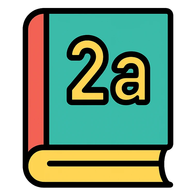 icon with a book and text '2а', friendly style, for schoolchildren sticker