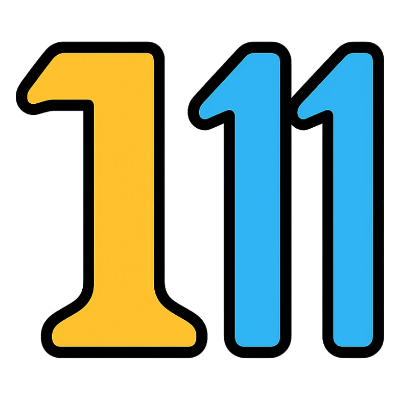 the number eleven represented using Greek alphabet letterforms, stylized, colorful lineal icon with black outlines sticker