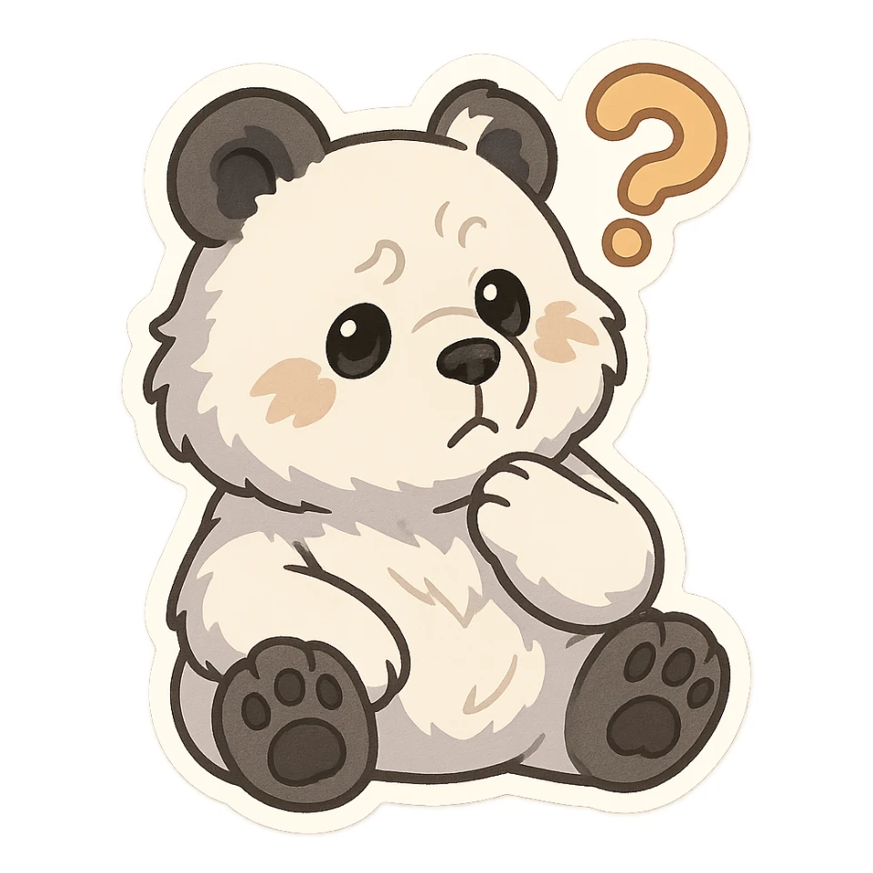 Chibi version of Tank the Bear from Solo Leveling, super cute, tilting head with a question mark above the head sticker