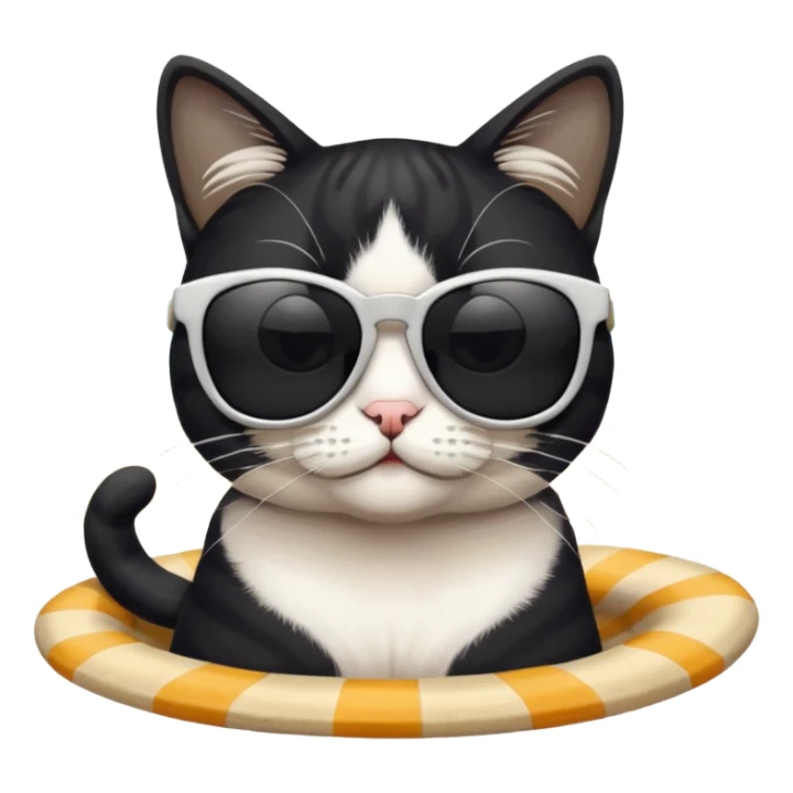 A black and white cat with sunglasses on the beach  sticker