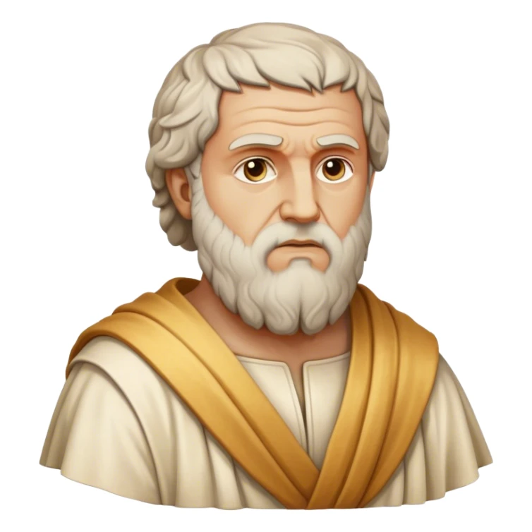Cinematic Realistic Plato Portrait Emoji, depicted as a wise ancient philosopher with a contemplative expression in classical robes, rendered with soft textures and timeless serene lighting that captures his intellectual legacy. sticker