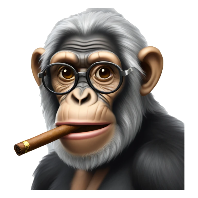 An old chimpanzee with grey hair smoking a cigar wearing glasses  sticker