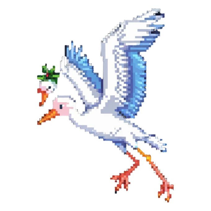 stork flying with a human baby in a bundle sticker