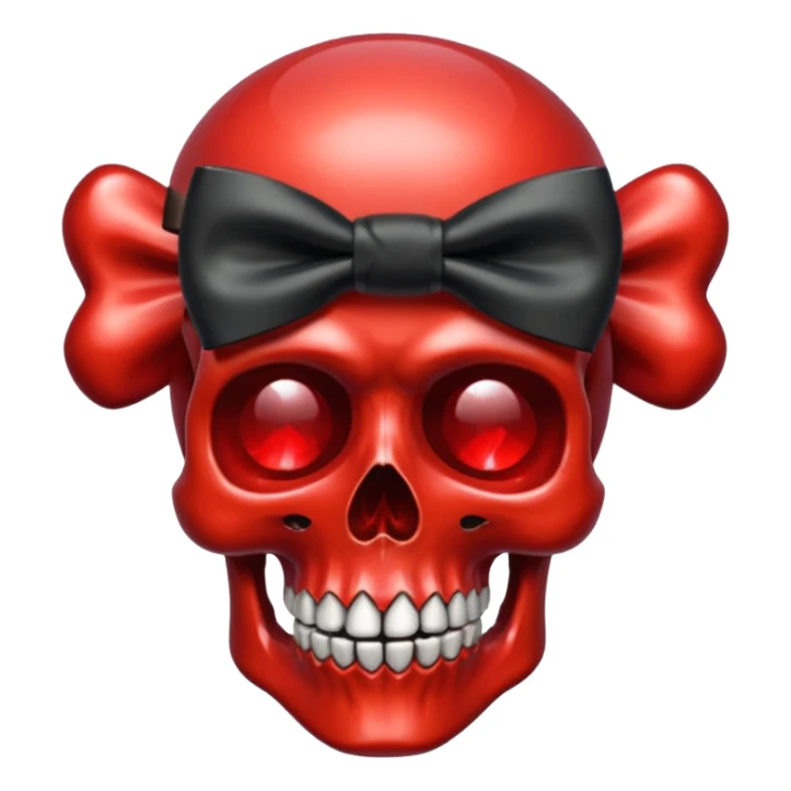 make me a Emoji with a black bow around a red crystal skull mythical sticker