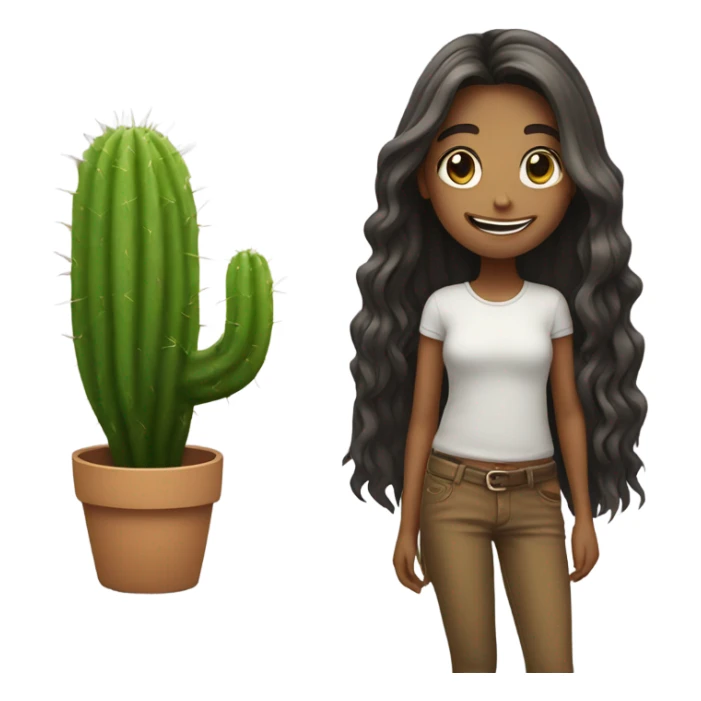smiling girl with long hair add a cactus sticker