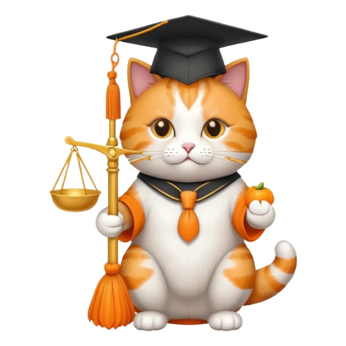cat wearing a graduation cap, holding scales of justice sticker