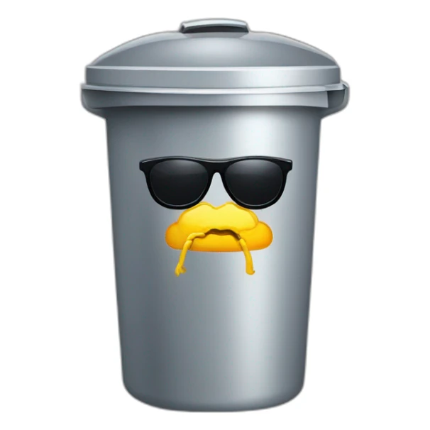 trash can with sunglasses, brain instead of the trash lid sticker