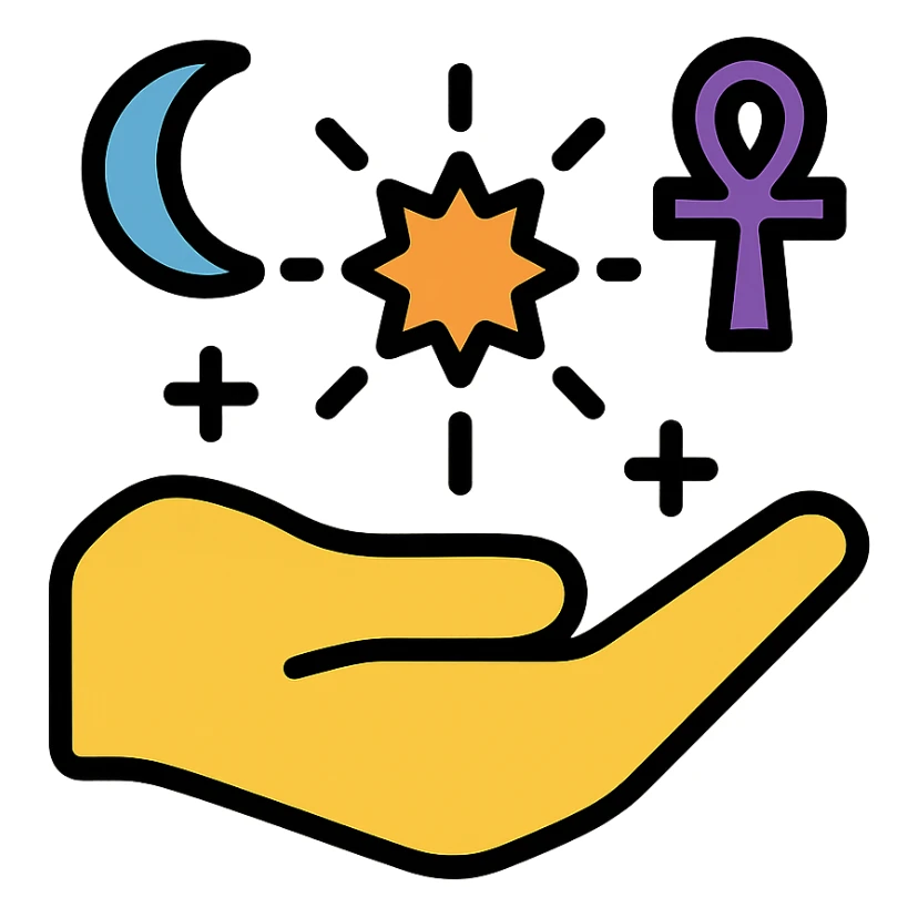 hand with glowing energy and spiritual symbols sticker