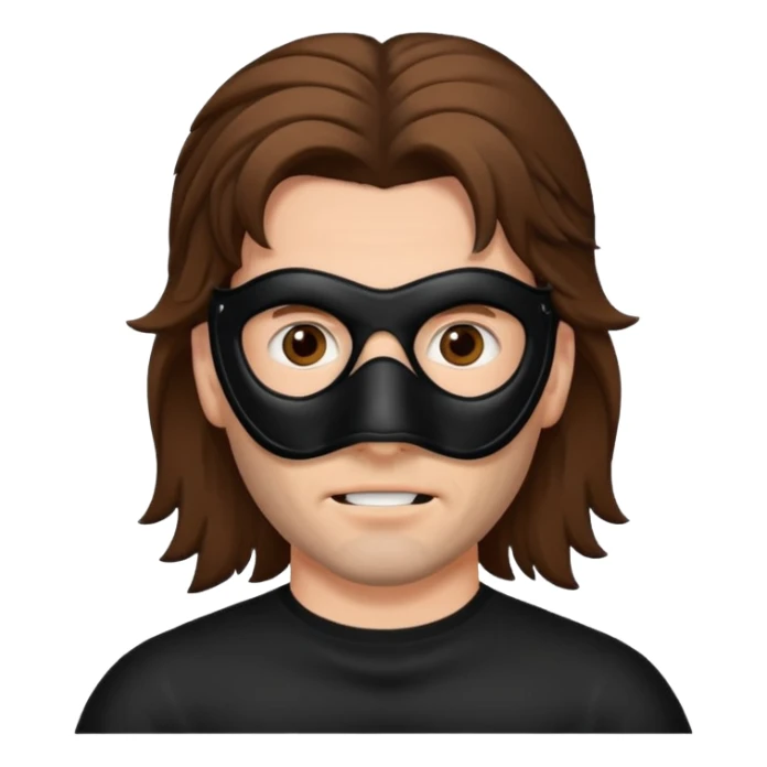 A guy with a brown mullet and a black mask over his mouth and nose sticker