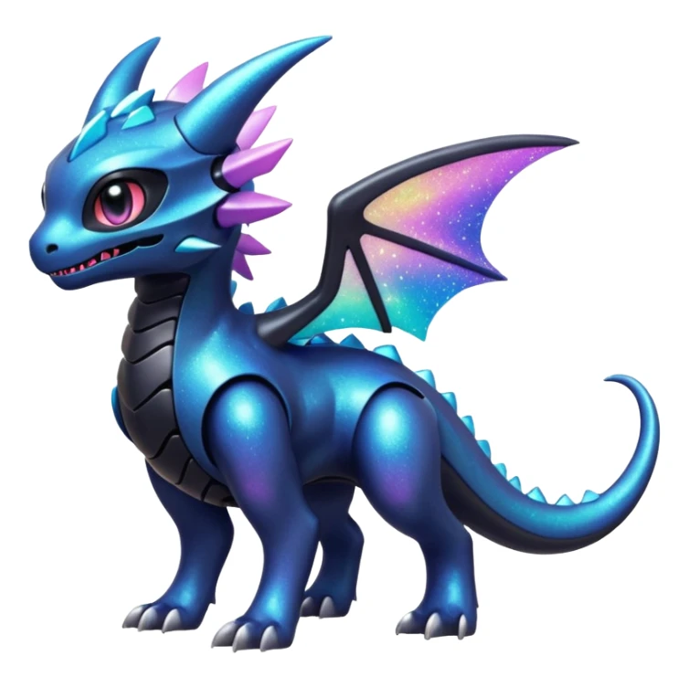 Mechanical Sparkly Glittery Nebulae Beautiful Gorgeous Pretty Pastel Hot Exotic Lush Warm Cute Adorable Colorful Shiny Iridescent Futuristic Modern Cybernetic Toothless-Protogen-Vernid-Fakémon-Pokémon-creature-fusion (full body) sticker