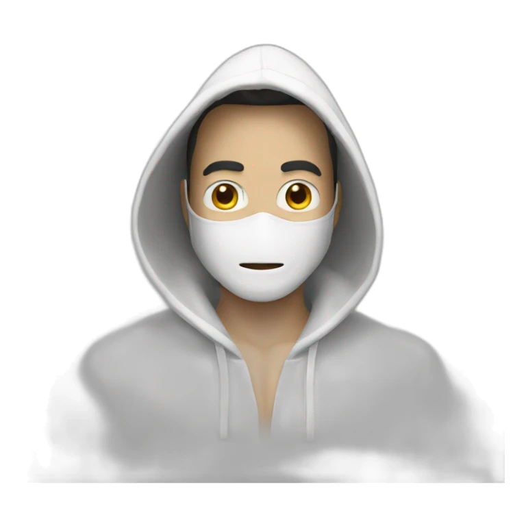 Man with a white mask and white hood sticker