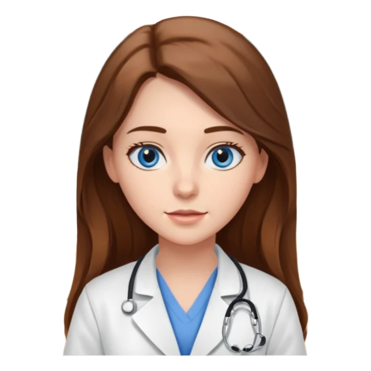 inside a classroom at university, a pretty female nursing student with long brown hair, blue eyes sticker