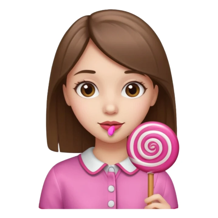 White brown straight haired girl with a pink lollipop  sticker
