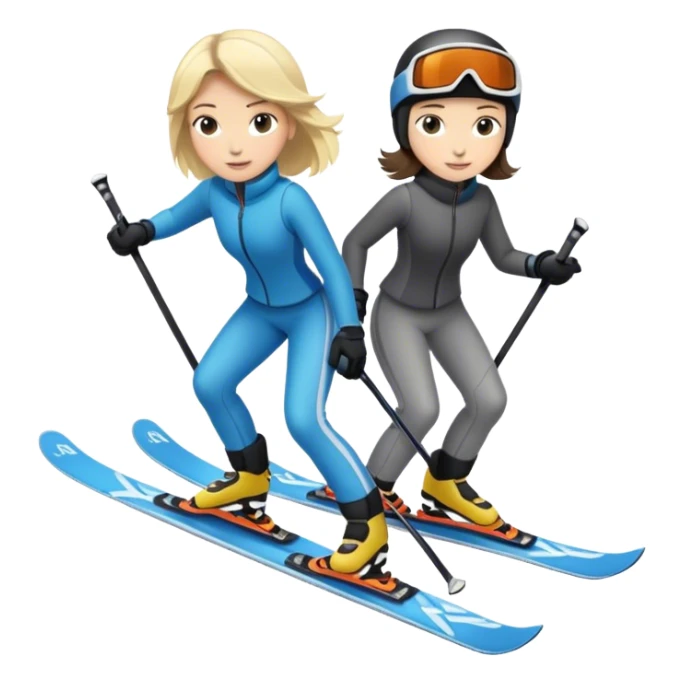 Blonde female on skiis and brunette boy on skiis sticker