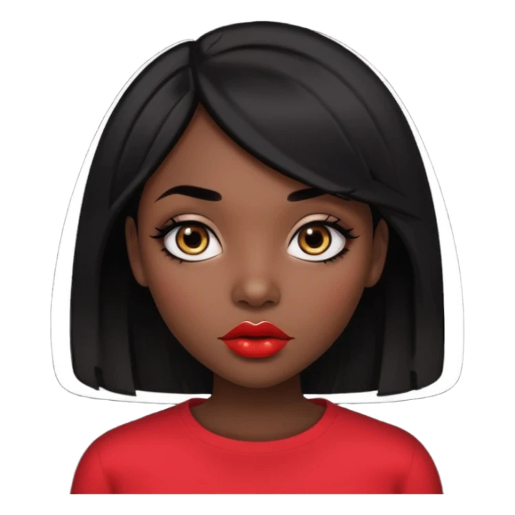 Dark skin gurl with black hair, big lips m, dark brown eye, octagon face shape and chinky eyes no red lipstick  sticker