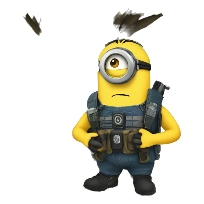 A Minion in survival gear under a tree    sticker