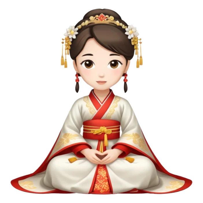 Beautiful girl wearing Hanfu wedding dress sitting sticker