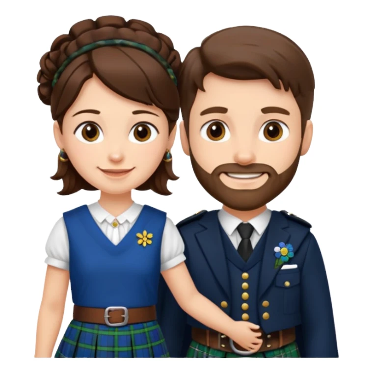 scottish man in kilt with brunette wife sticker