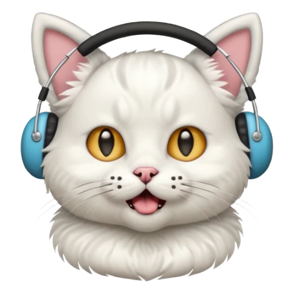 Cat wearing earmuffs with mouth open in shock  sticker