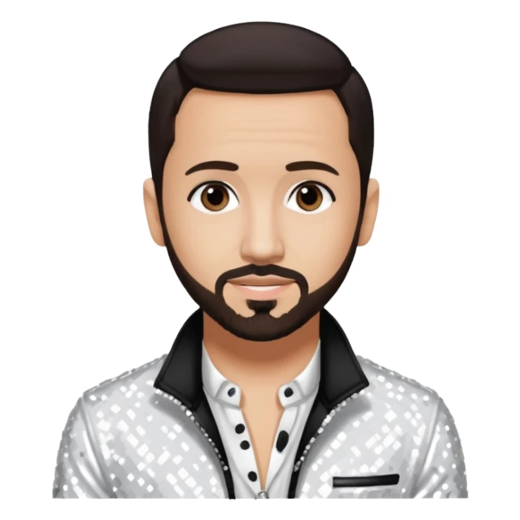 AJ McLean from Backstreet Boys with dark brown hair, white sequin outfit sticker