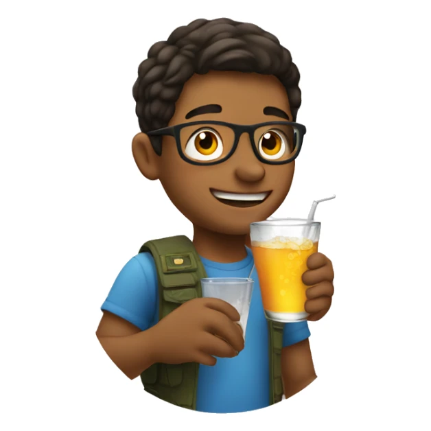 boy enjoying a drink. Add a jet into the background sticker