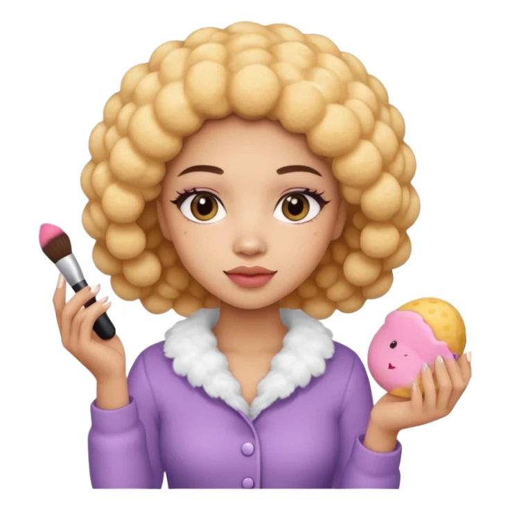 Light skin female holding makeup fluffy sponge in left hand  sticker