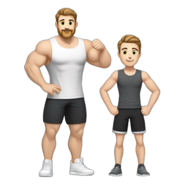 Full height Actively gesturing with hands Pale skinned Fit Man With the biceps and brown hair in dark gray Sleeveless Mike, black oversize sports shorts, watch and white Sneakers sticker