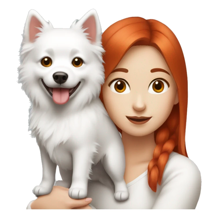 red hair girl with Japanese spitz dog sticker