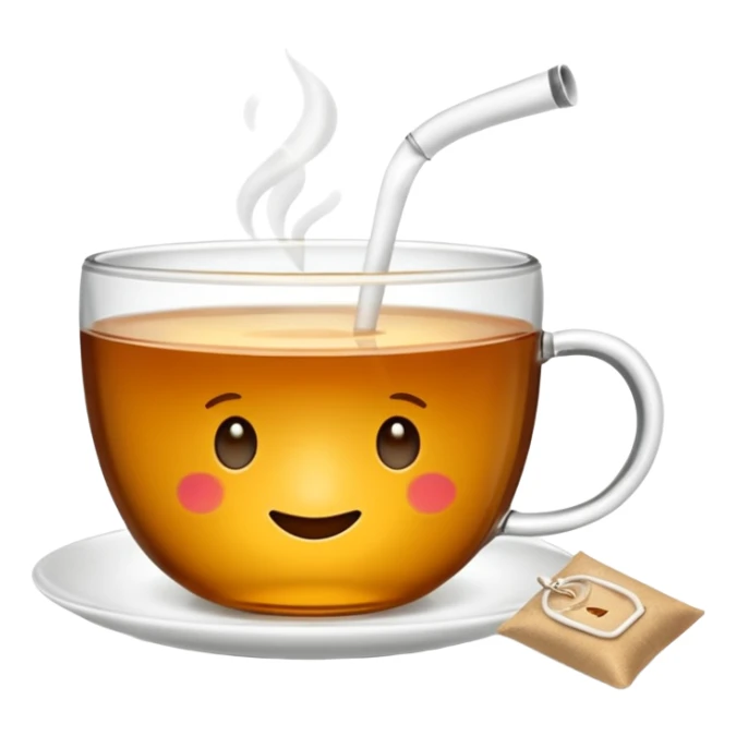 Une tasse de thé chaude avec le sachet de thé qui infuse. sticker