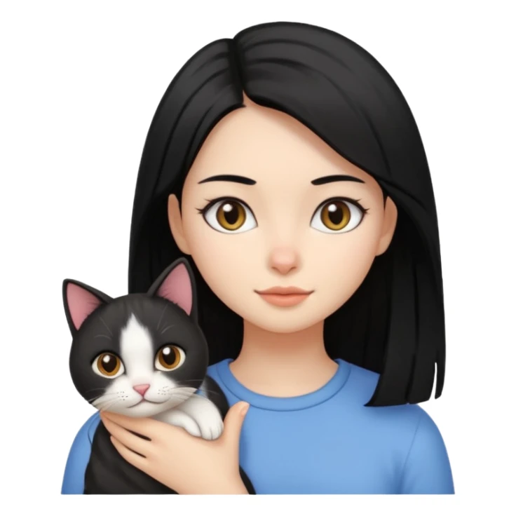 Chica con cabello negro lacio con un gato  sticker