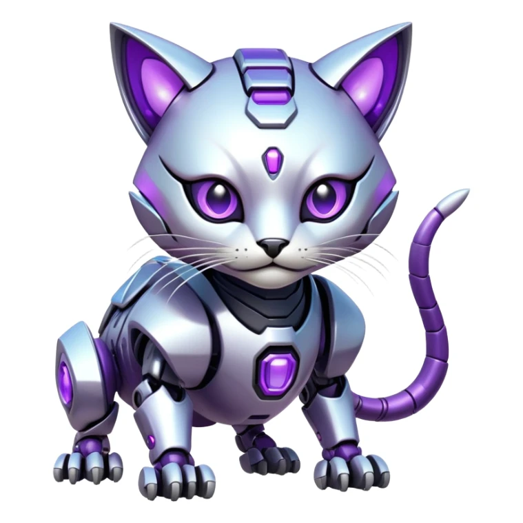  exotic iridescent silver and purple cyber-Protogen-Fakémon-Pokémon-Vernid-robot-feline-creature sticker