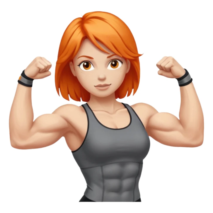 woman flexing her arm with orange hair sticker