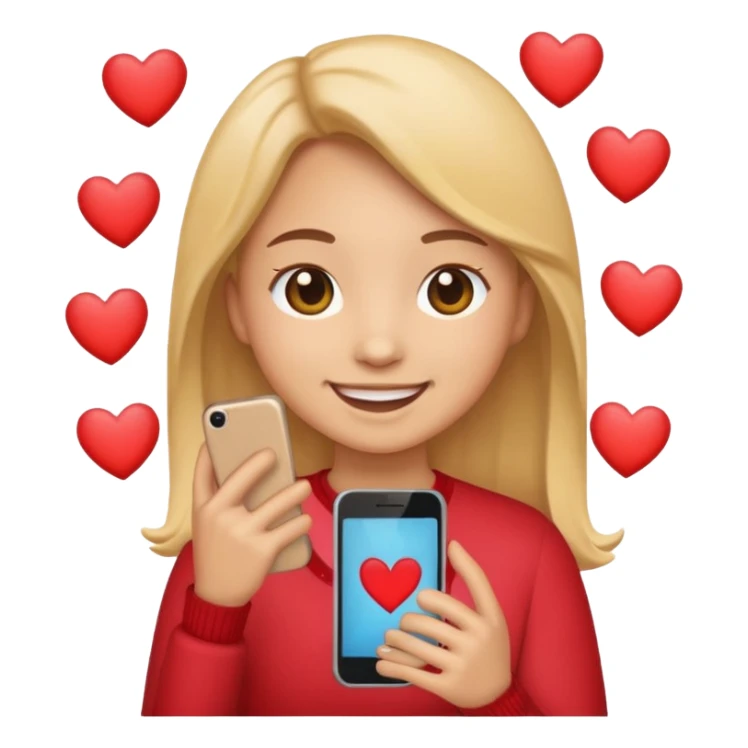 emoji with hearts around holding phone sticker