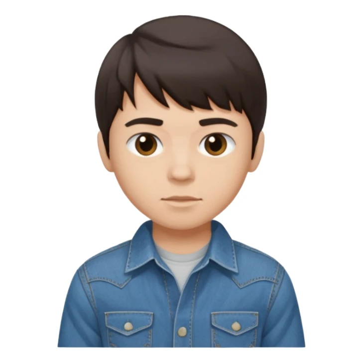 boy dark brown hair with bangs with straight eyebrows folding clothes  sticker