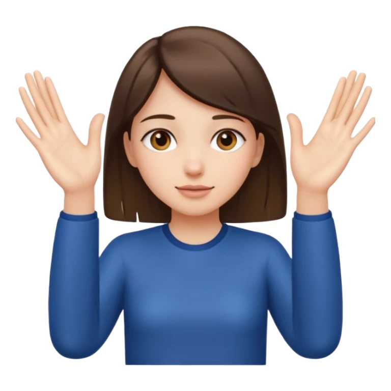 Girl with two hands in front out palms facing upwards and hands in front of her LOWER and her left hand slightly lower than her right hand sticker