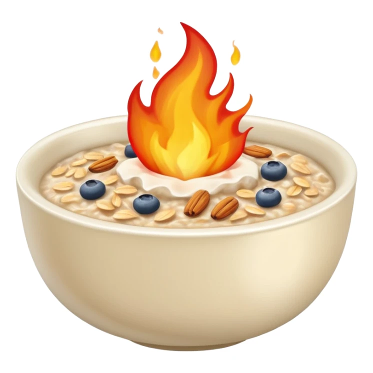 bowl of oatmeal with flames sticker
