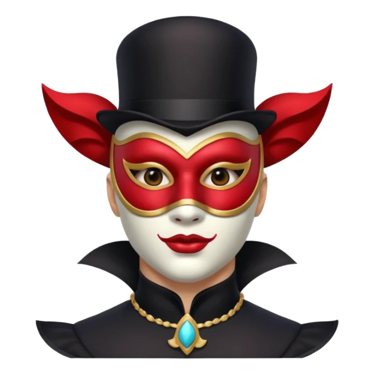 masked circus acrobat portrait, head and shoulders only, elegant carnival mask, dark outfit collar, dramatic expression, 3D cartoon, mobile game icon style, clean background, no text, no watermark
 
 sticker