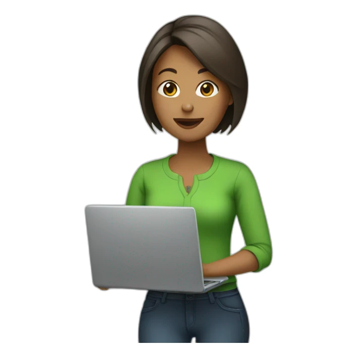 woman with laptop in green shirt sticker