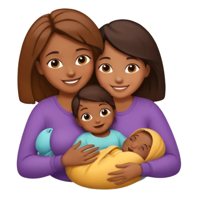 Two brown skin girls cuddling with a baby sticker