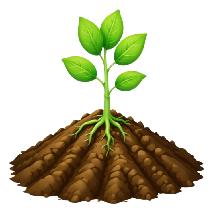 A two-leaf green sprout standing on a mound of brown soil sticker