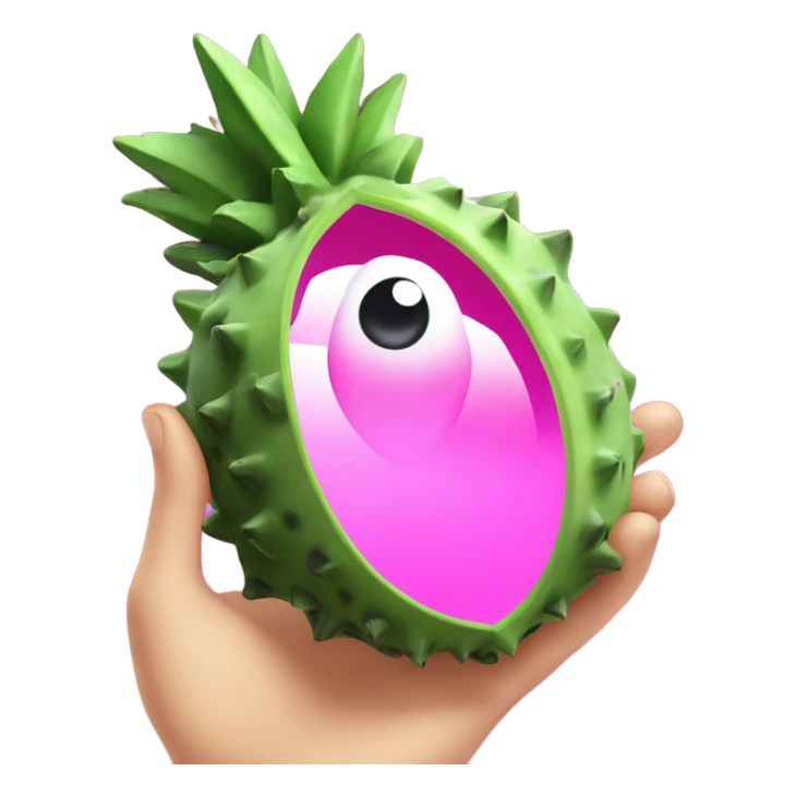 3D elegant Pitahaya with large shiny eyes 👀 one hand holds the mirror with its reflection 🪞 sticker